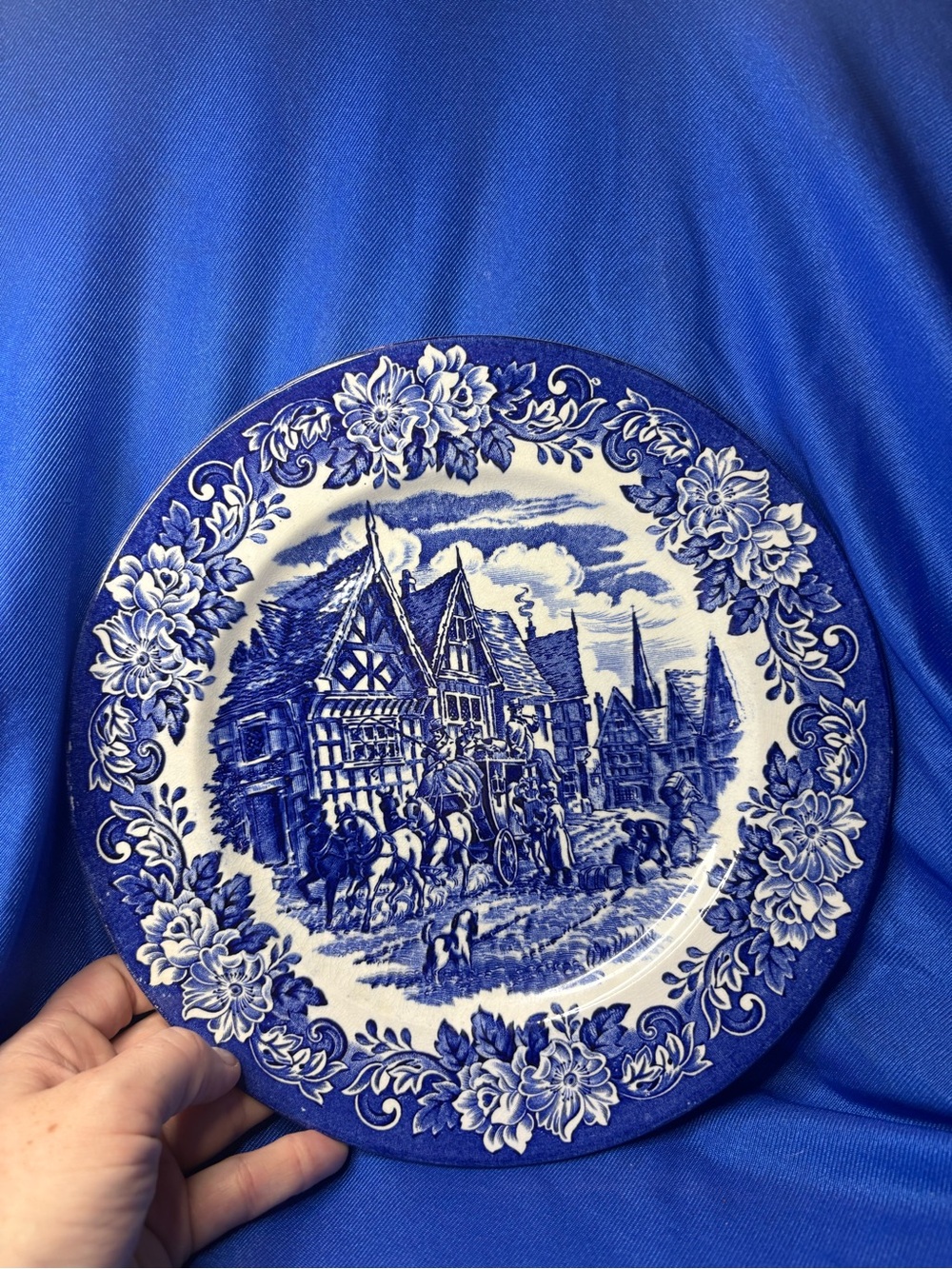 Vintage English Ironstone Dickens Series Blue White Dinner Plate 10”